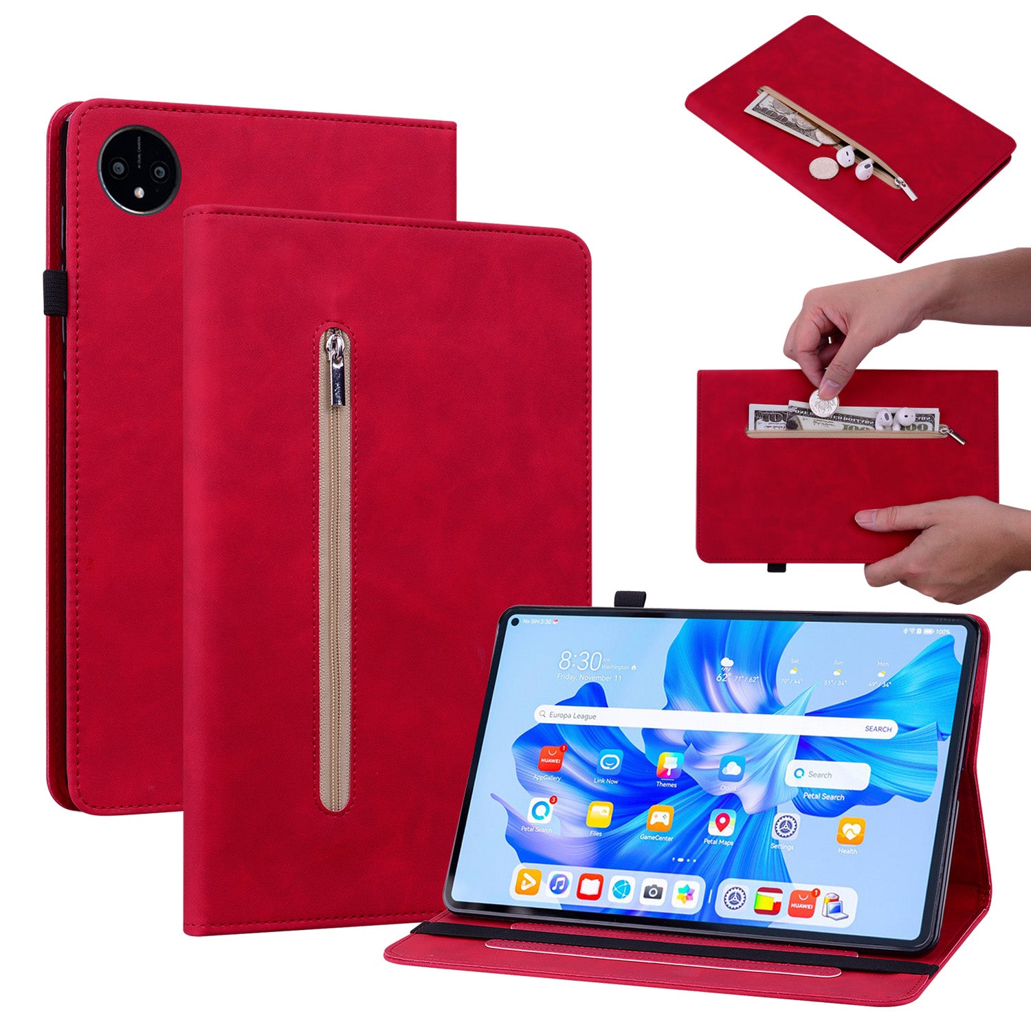 For Huawei MatePad Pro 11 (2022) PU Leather Case Elastic Band Closure Stand Card Holder Tablet Cover with Zipper Pocket For Huawei MatePad Pro 11 (2022) PU Leather Case Elastic Band Closure Stand Card Holder Tablet Cover with Zipper Pocket